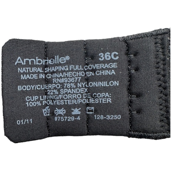 Ambrielle Natural Shaping Full Coverage Bra Underwire Black Size 36C - Picture 10 of 11